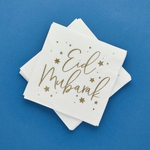 Hvid/guld “Eid Mubarak” serviet