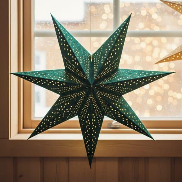 Mørkegrøn julestjerne velour m/ LED (LILLE)