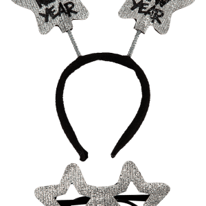 Sølv nytårs hårbøjle + briller sæt