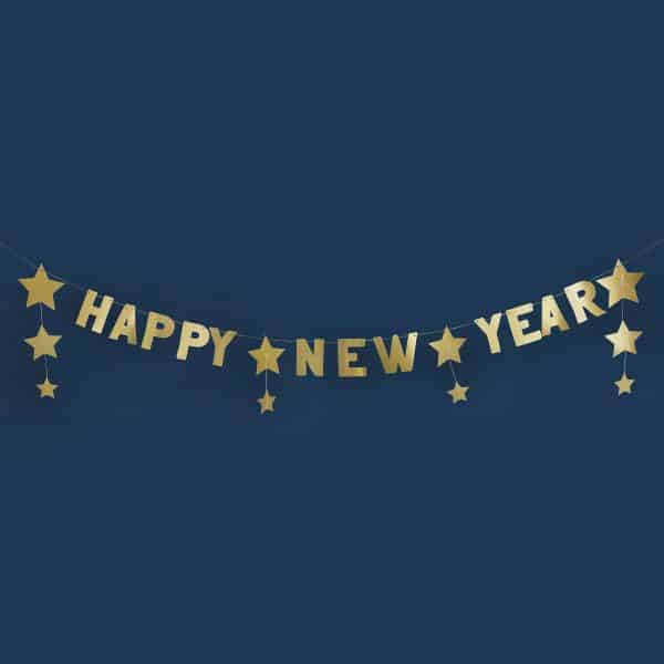 Guld “Happy New Year” banner m/stjerner