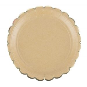 Natur brun paptallerken m/guld kant