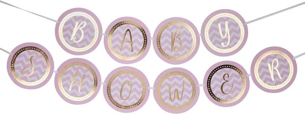 Lyserød/guld “Baby Shower” banner