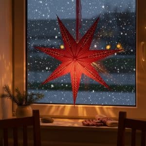 Mørkerød julestjerne velour m/ LED (STOR)