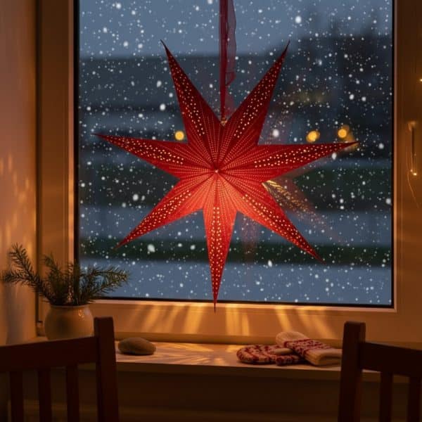 Mørkerød julestjerne velour m/ LED (STOR)