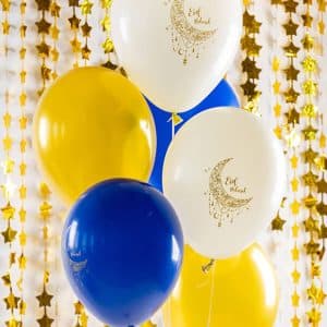 Creme/blå/guld “Eid Mubarak” balloner