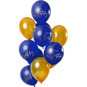 Navy blå/guld "Happy Birthday" ballon sæt