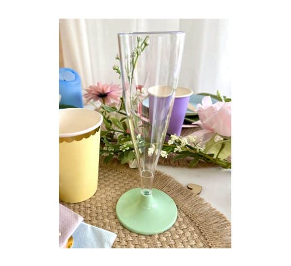 Plast champagneglas m/ pastel grøn fod Plast champagneglas m/ pastel grøn fod