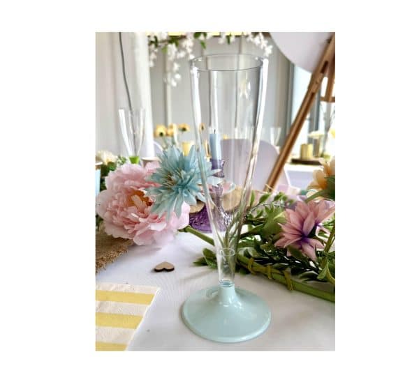 Plast champagneglas m/ pastel blå fod