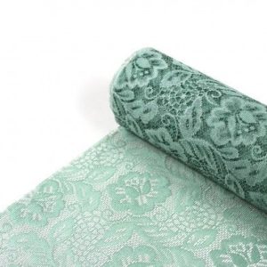 Støv grøn bordløber m/blomster