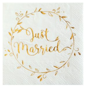 Hvid serviet m/guld “Just married” Hvid serviet m/guld “Just married”