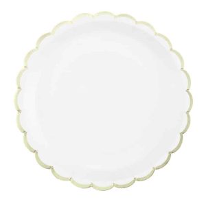 Hvid tallerken m/bølge guld kant