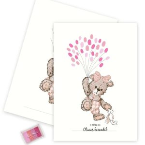 Lyserød fingeraftryk plakat m/bamse