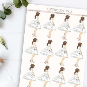 Klistermærker konfirmand pige brunt hår