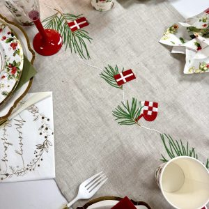 Hør bordløber m/julehjerte og flag