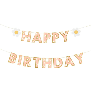 Rosa " happy birthday " banner med marguerit blomst