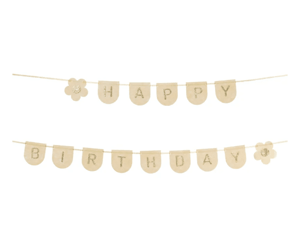 Nude guirlande banner “happy birthday” m/ guld snor Nude guirlande banner “happy birthday” m/ guld snor