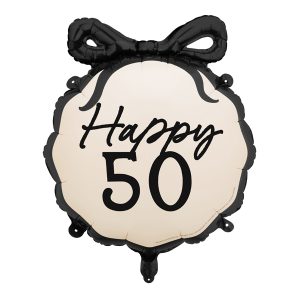 Creme/sort "happy 50" folie ballon
