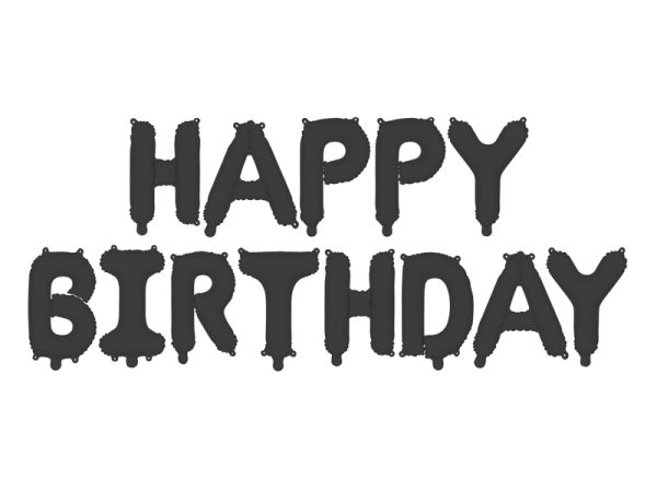 Sort “happy birthday” folie ballon