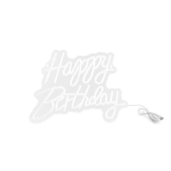 Hvid neon “Happy Birthday” LED skilt