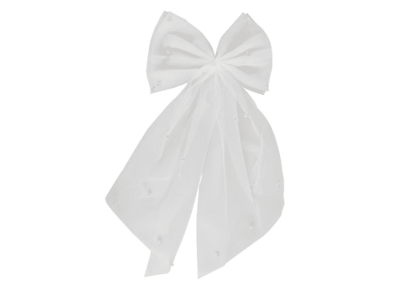 Hvid sløjfe slør m/perler