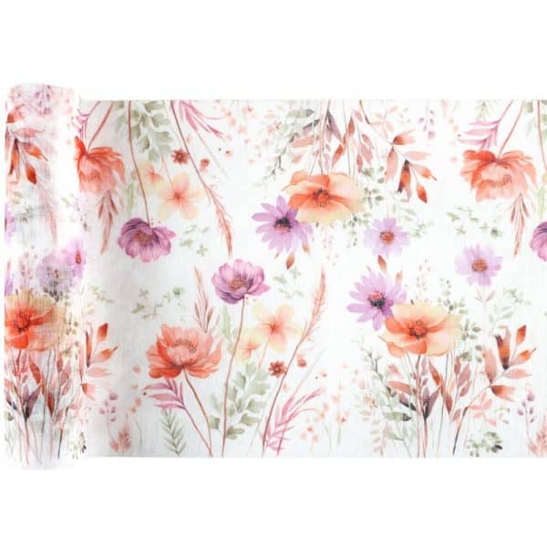 Hvid stof bordløber m/blomster