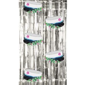 Sølv fest gardin m/blå studenterhuer