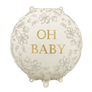 Creme "Oh baby" folie ballon m/blomster