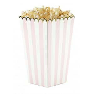 Lyserød/hvid popcorn bæger m. guld kant