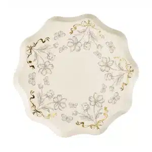 Grøn/beige ternet paptallerken m/ guld kant