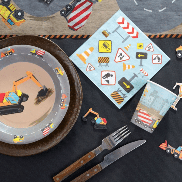 Byggeplads paptallerken m/maskiner Byggeplads paptallerken m/maskiner