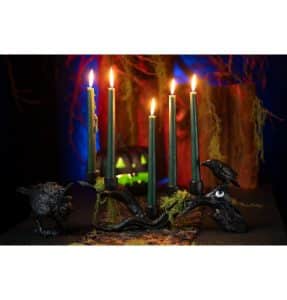 Sort lysestage m/gren og ravn