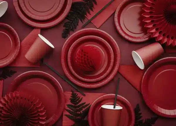 Mørkerød paptallerken (lille)