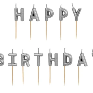 Sølv kage lys "happy birthday"