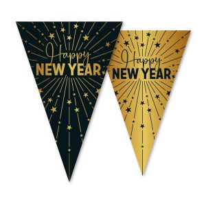 Sort/guld “happy new year” folie ballon
