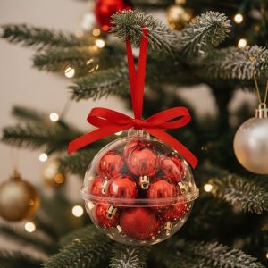 Plast julekugle m/små røde julekugler