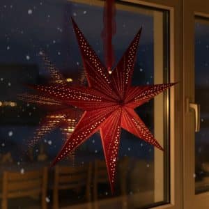 Mørkerød julestjerne velour m/ LED (STOR)