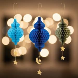 Blå/guld honeycomb sæt m/måne og stjerne