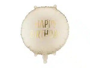Creme/guld rund “happy birthday” folie ballon