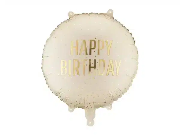 Creme/guld rund “happy birthday” folie ballon