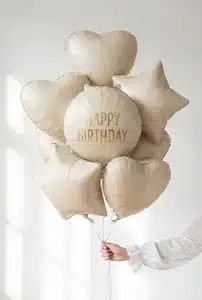 Creme/guld rund “happy birthday” folie ballon