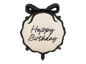Creme/sort “happy birthday” sløjfe folie ballon Creme/sort “happy birthday” sløjfe folie ballon