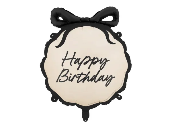 Creme/sort “happy birthday” sløjfe folie ballon Creme/sort “happy birthday” sløjfe folie ballon