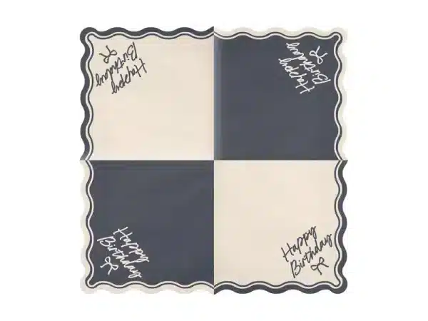 Creme/sort “happy birthday” sløjfe serviet