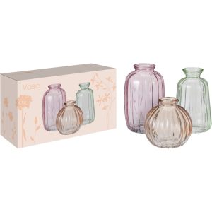 Rosa/grøn/brun glas vase (3pak)