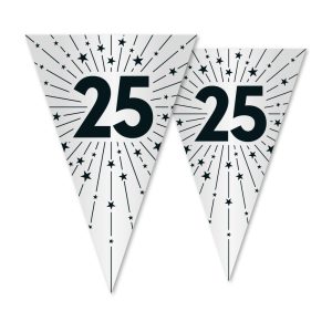 Sølv "25" vimpel guirlande m/stjerner
