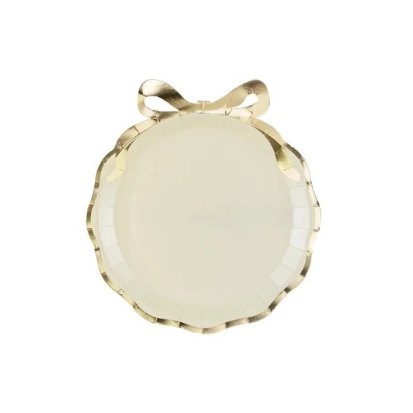 Beige/guld sløjfe paptallerken Beige/guld sløjfe paptallerken